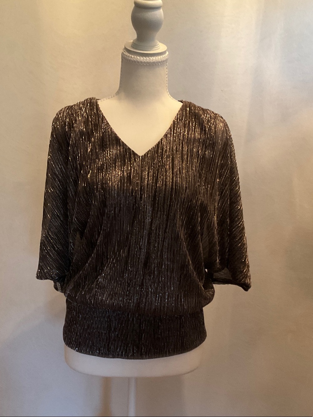 MSK Metallic Bronze Pleated V-Neck Blouse